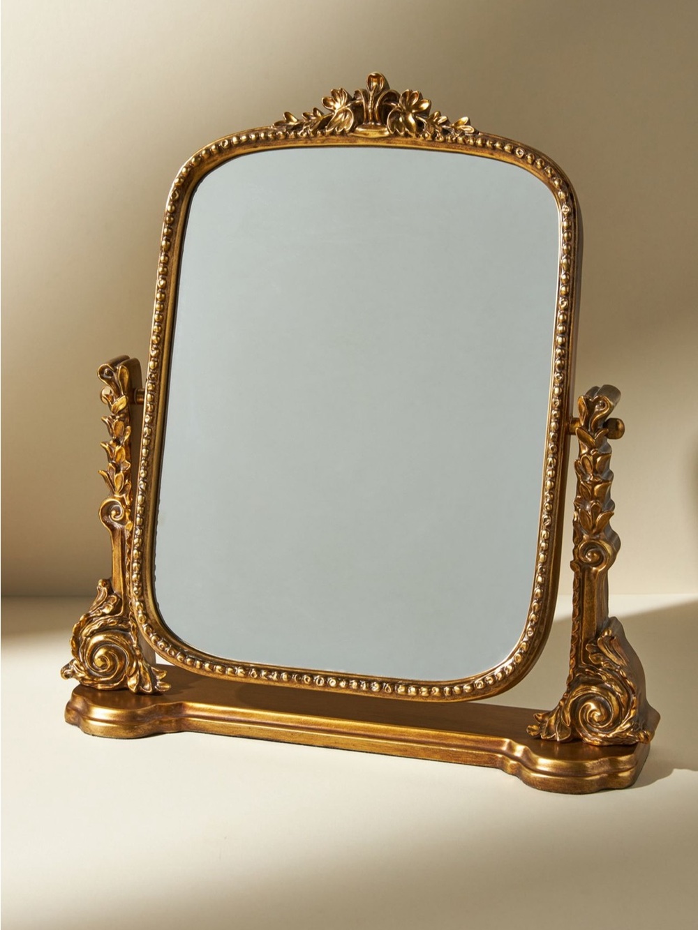 Anthropologie Carved Gold Freestanding Vanity Mirror